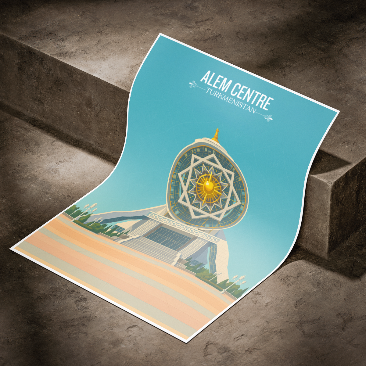 Alem Centre - Turkmenistan - Travel Poster Vintage Style Wall Art Print