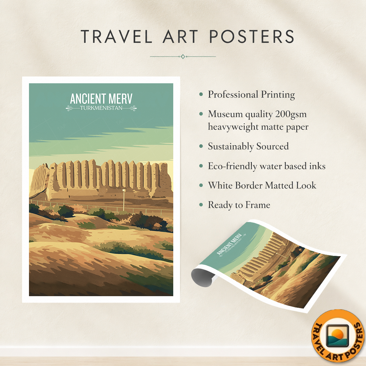 Ancient Merv - Turkmenistan - Travel Poster Vintage Style Wall Art Print