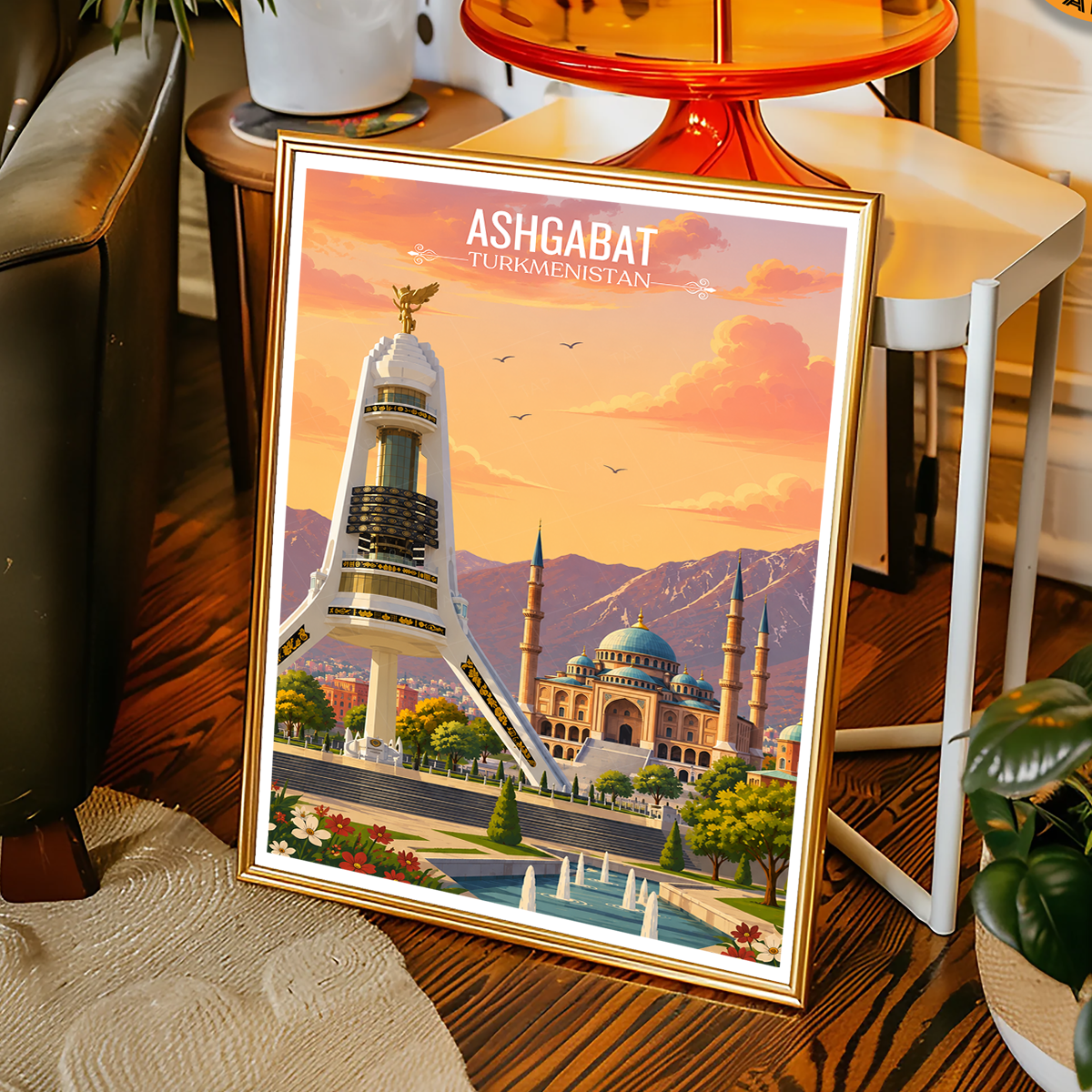 Ashgabat - Turkmenistan - Travel Poster Vintage Style Wall Art Print