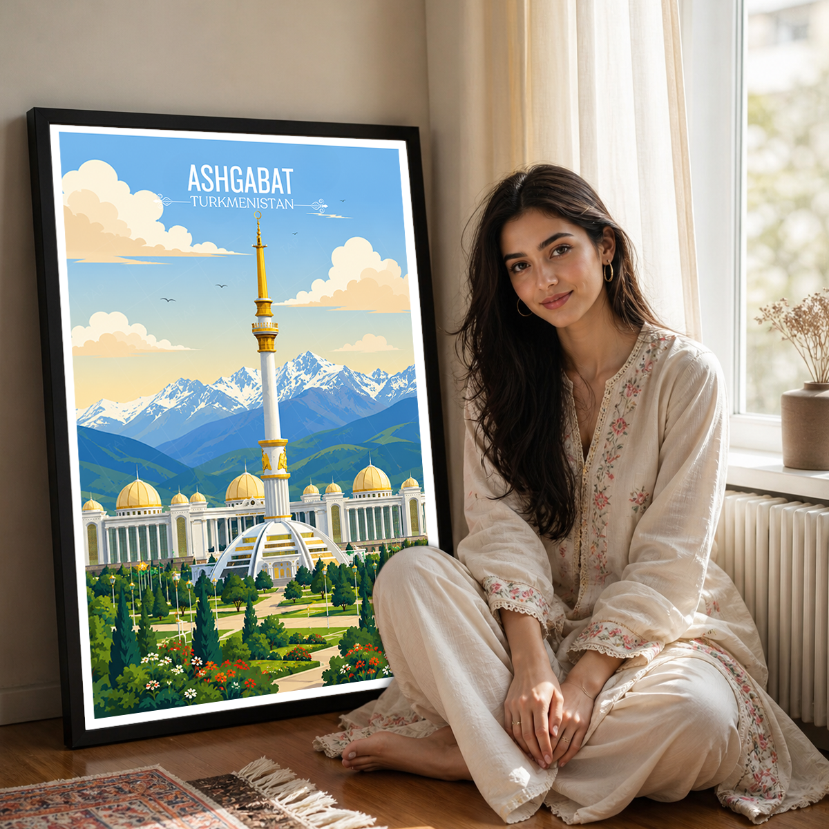 Ashgabat - Turkmenistan - Travel Poster Vintage Style Wall Art Print