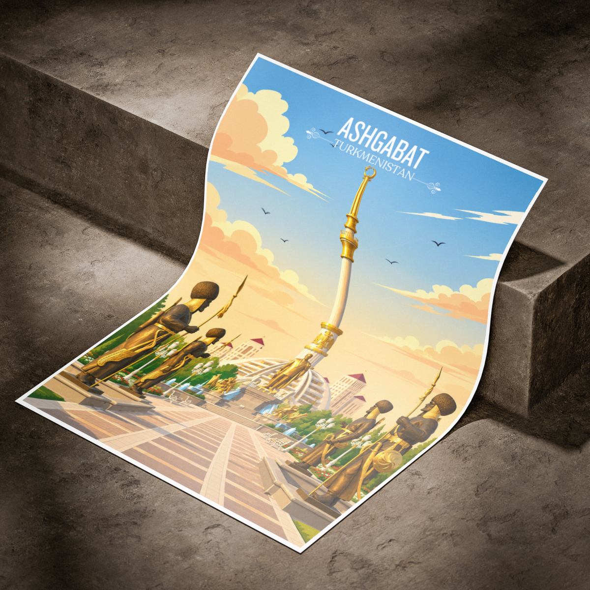 Ashgabat - Turkmenistan - Travel Poster Vintage Style Wall Art Print