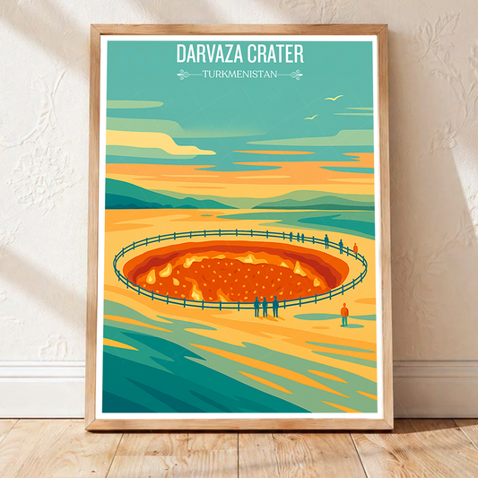 Darvaza Crater - Turkmenistan - Travel Poster Vintage Style Wall Art Print - Art Print - Travel Art Poster