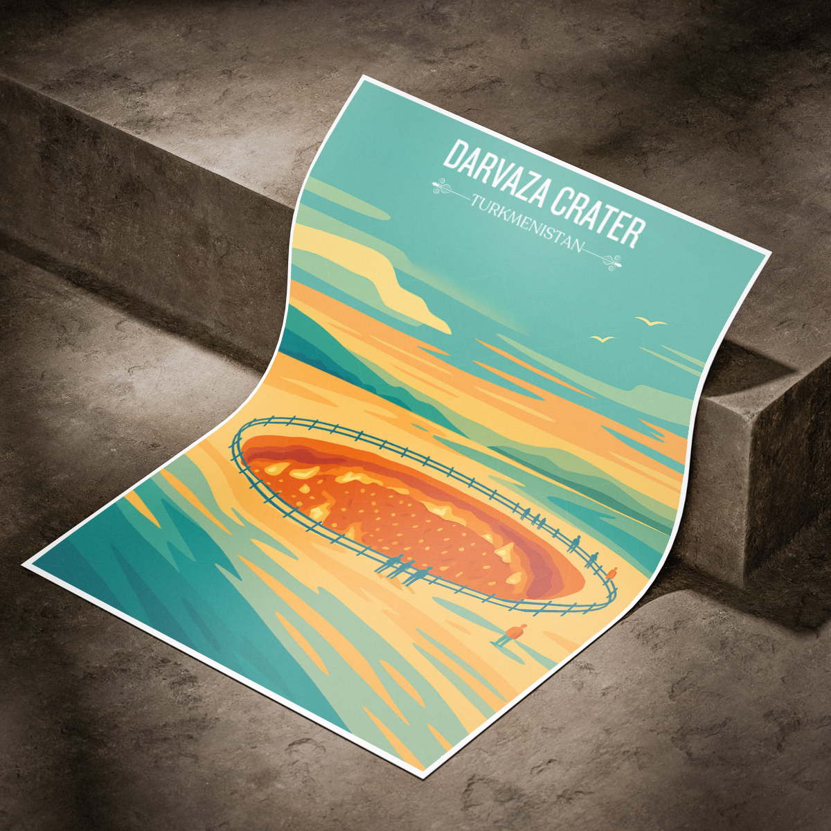 Darvaza Crater - Turkmenistan - Travel Poster Vintage Style Wall Art Print