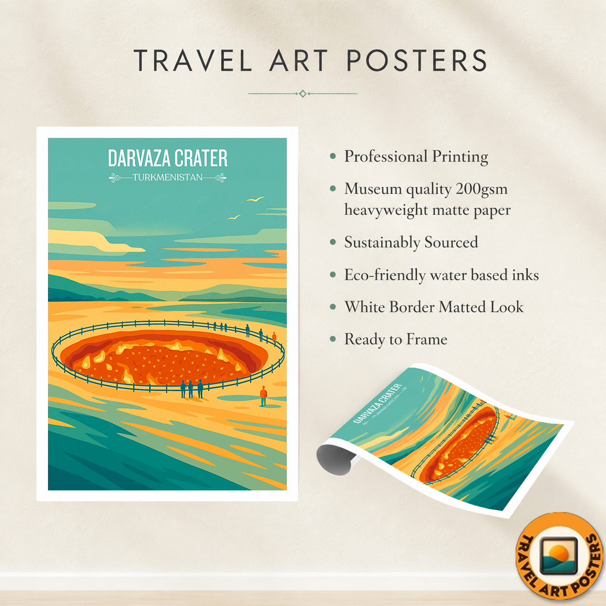 Darvaza Crater - Turkmenistan - Travel Poster Vintage Style Wall Art Print