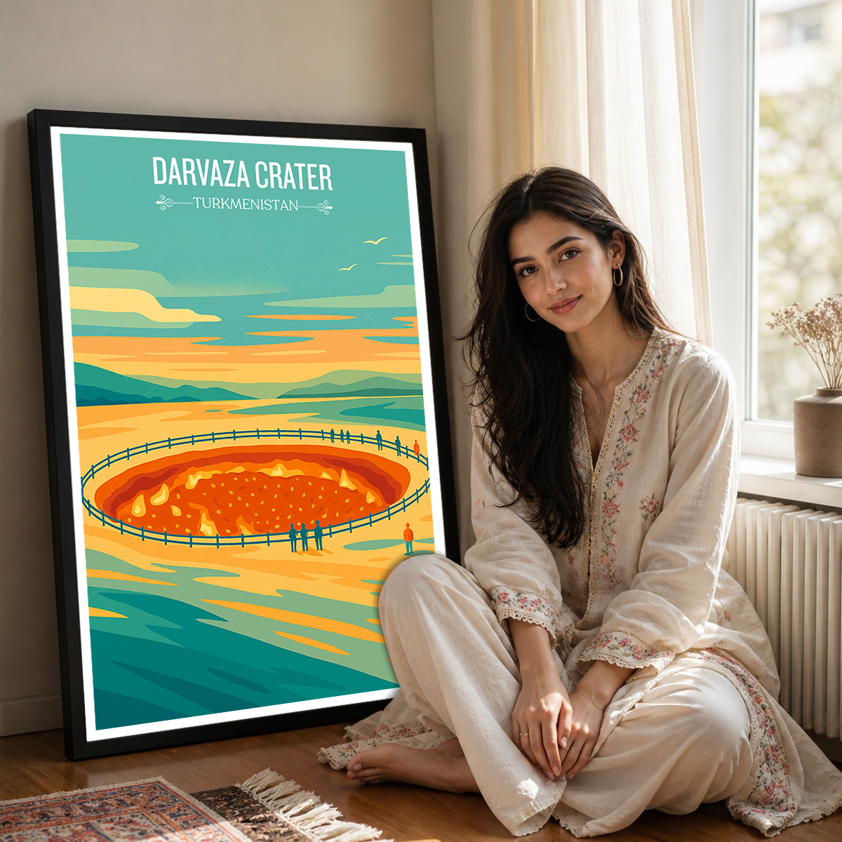 Darvaza Crater - Turkmenistan - Travel Poster Vintage Style Wall Art Print