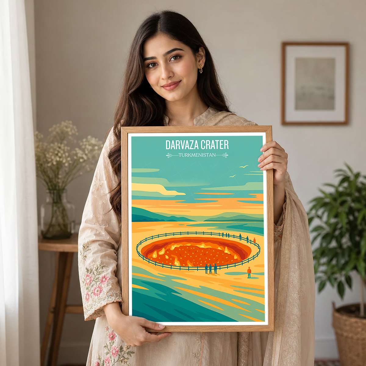 Darvaza Crater - Turkmenistan - Travel Poster Vintage Style Wall Art Print