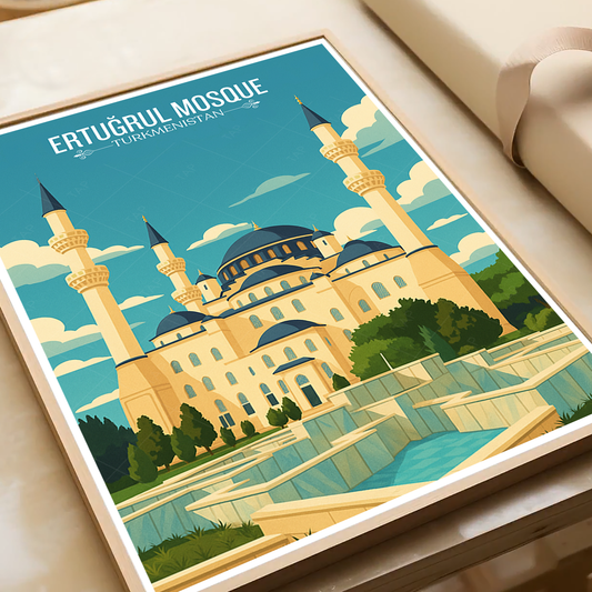 Ertugrul Mosque - Turkmenistan - Travel Poster Vintage Style Wall Art Print - Art Print - Travel Art Poster
