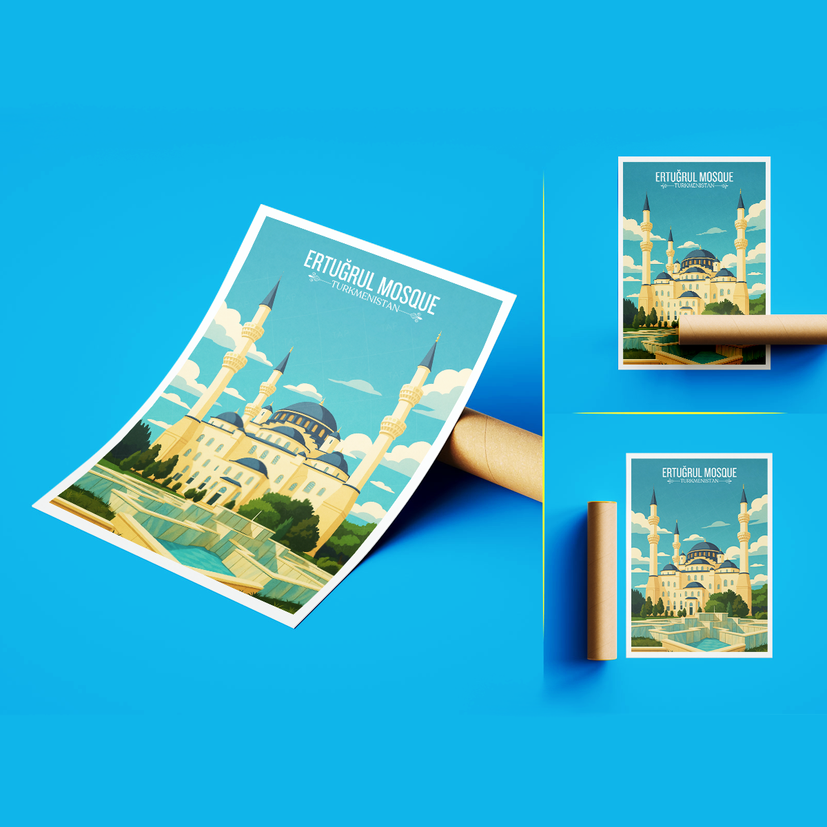 Ertugrul Mosque - Turkmenistan - Travel Poster Vintage Style Wall Art Print
