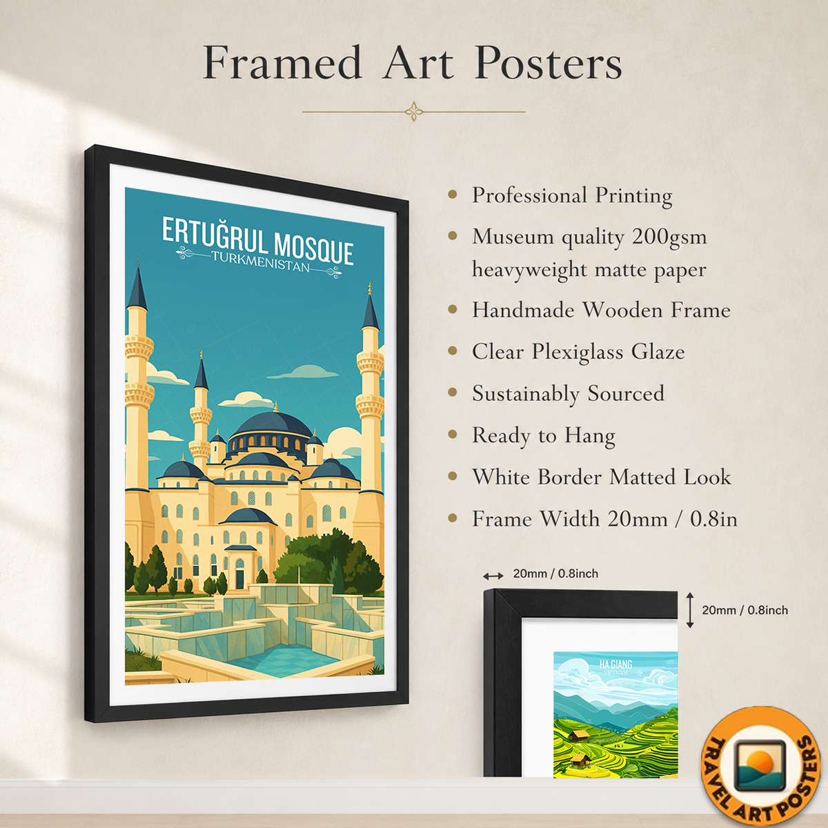 Ertugrul Mosque - Turkmenistan - Travel Poster Vintage Style Wall Art Print