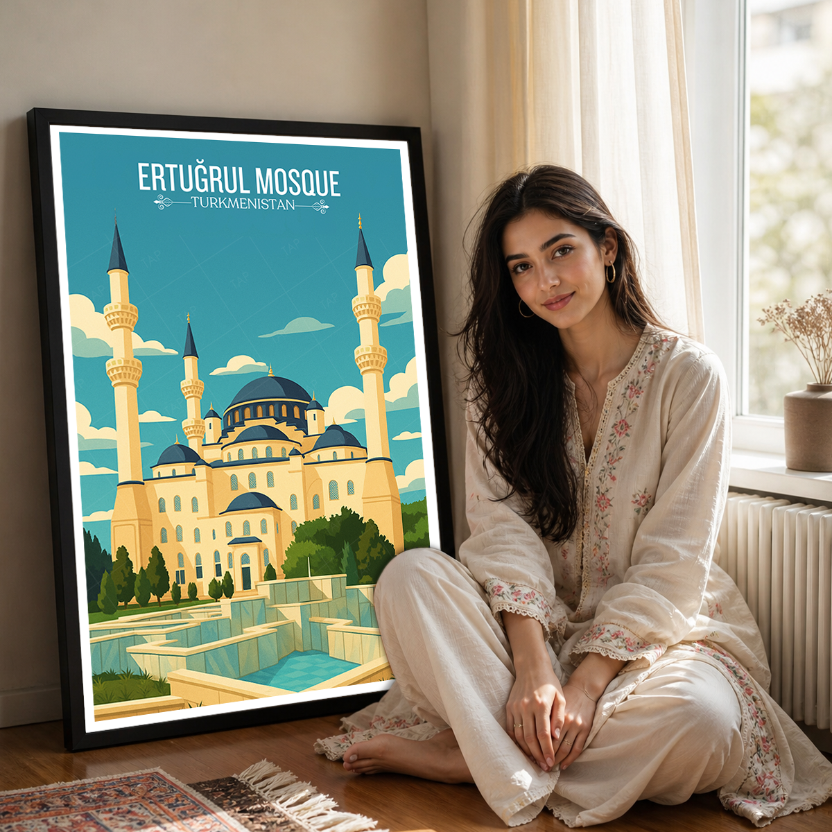 Ertugrul Mosque - Turkmenistan - Travel Poster Vintage Style Wall Art Print