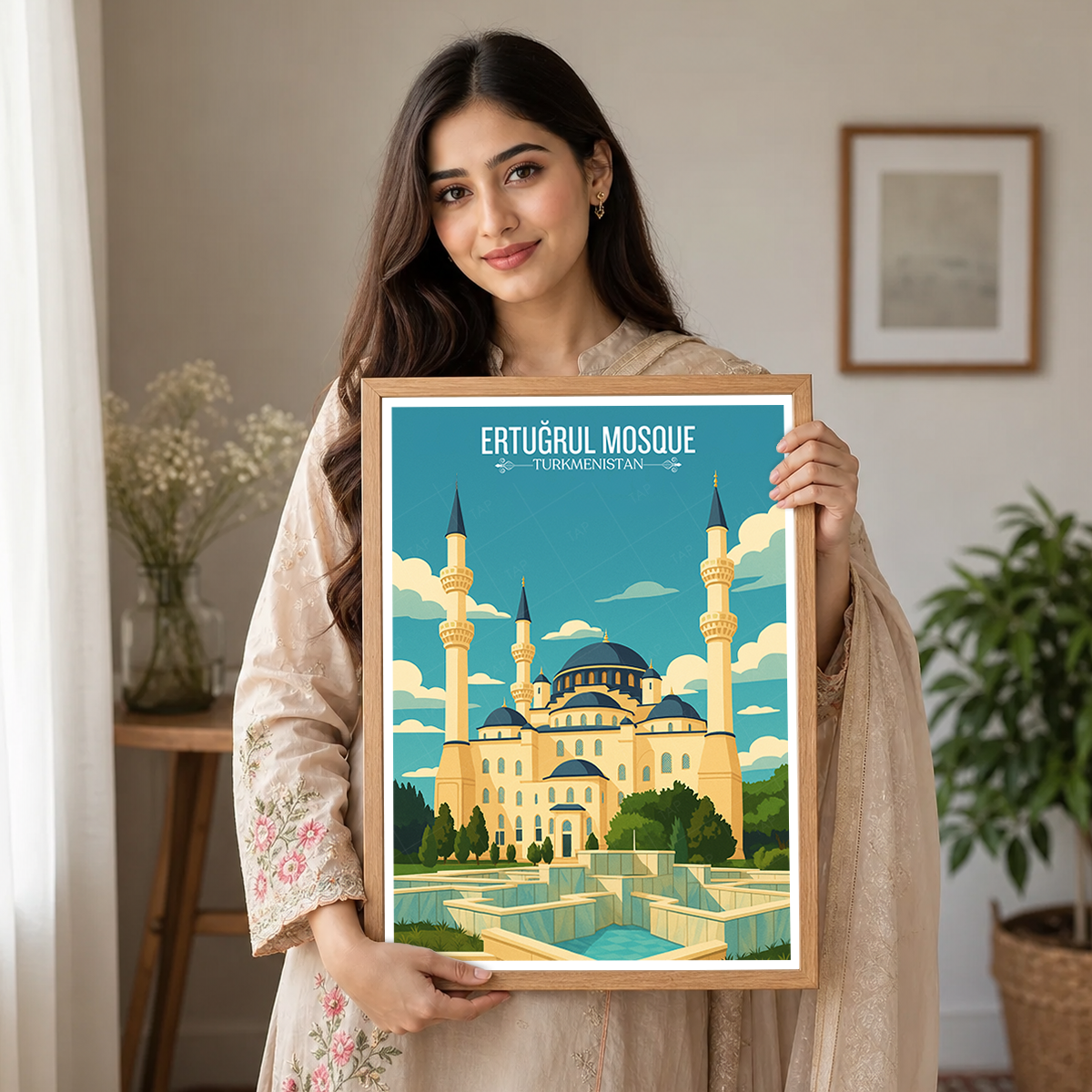 Ertugrul Mosque - Turkmenistan - Travel Poster Vintage Style Wall Art Print