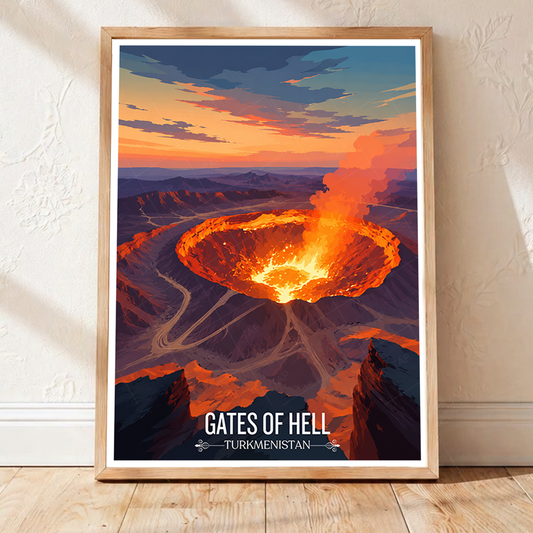 Gates of Hell - Turkmenistan - Travel Poster Vintage Style Wall Art Print - Art Print - Travel Art Poster