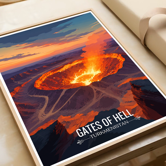 Gates of Hell - Turkmenistan - Travel Poster Vintage Style Wall Art Print - Art Print - Travel Art Poster