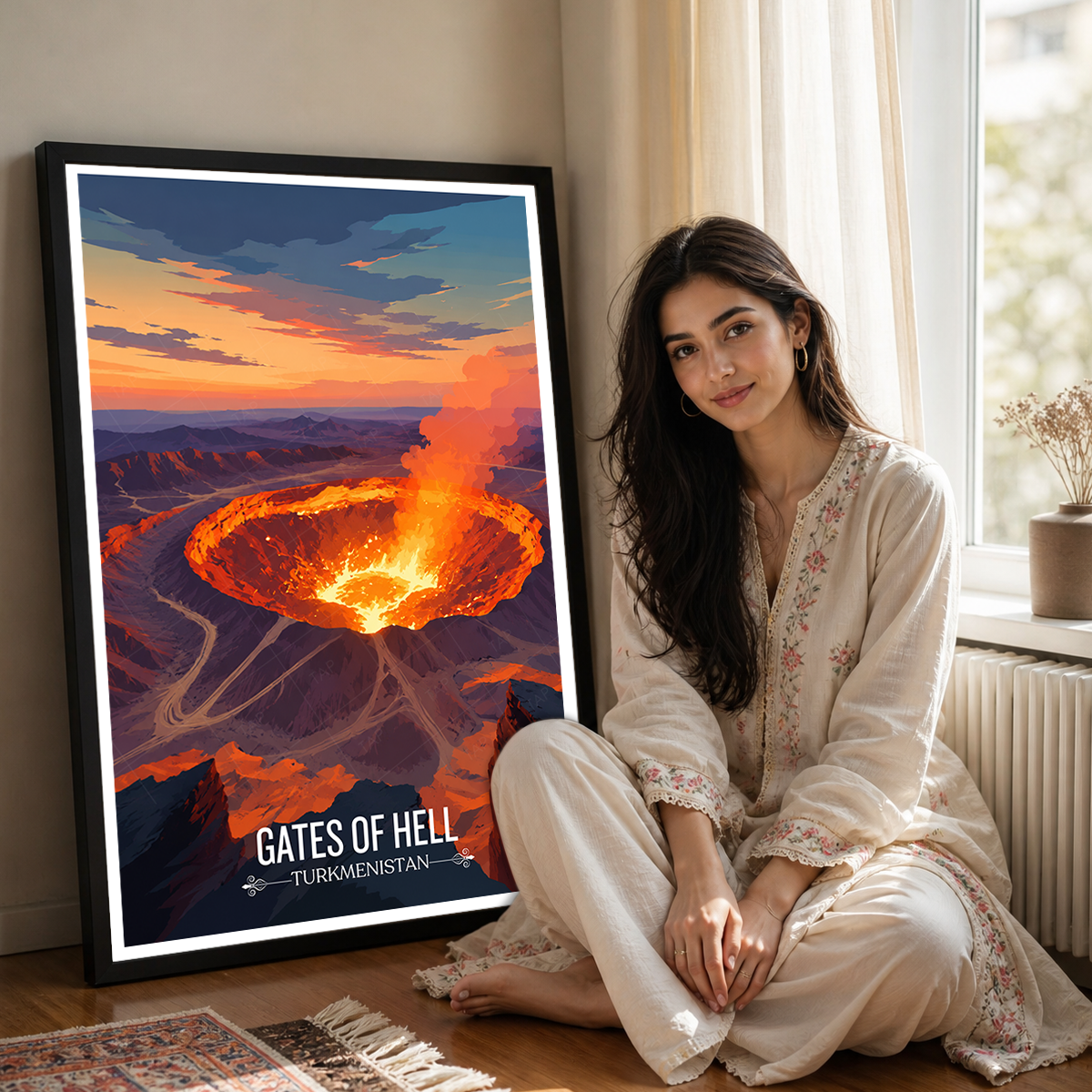 Gates of Hell - Turkmenistan - Travel Poster Vintage Style Wall Art Print