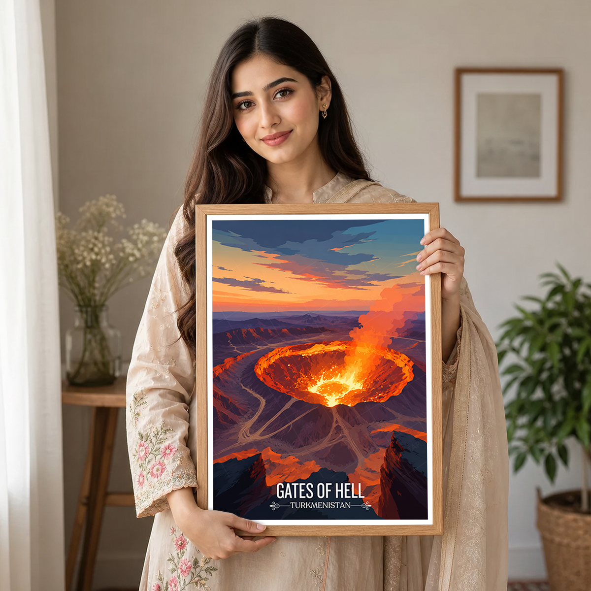 Gates of Hell - Turkmenistan - Travel Poster Vintage Style Wall Art Print