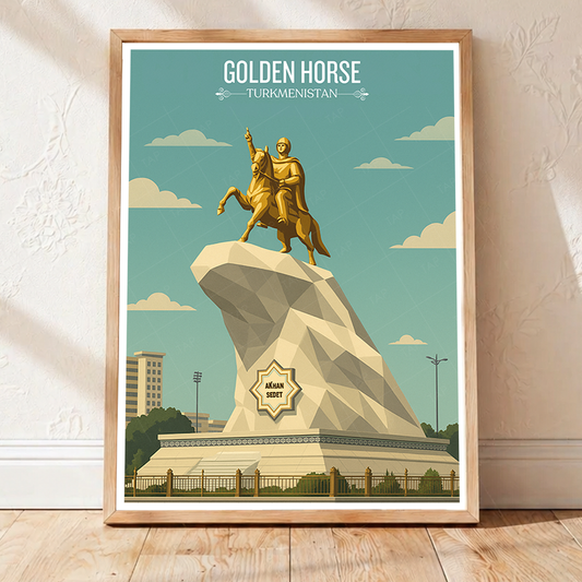 Golden Horse - Turkmenistan - Travel Poster Vintage Style Wall Art Print - Art Print - Travel Art Poster