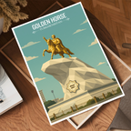 Golden Horse - Turkmenistan - Travel Poster Vintage Style Wall Art Print