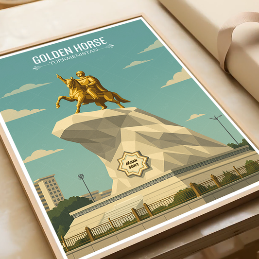 Golden Horse - Turkmenistan - Travel Poster Vintage Style Wall Art Print - Art Print - Travel Art Poster