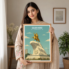 Golden Horse - Turkmenistan - Travel Poster Vintage Style Wall Art Print