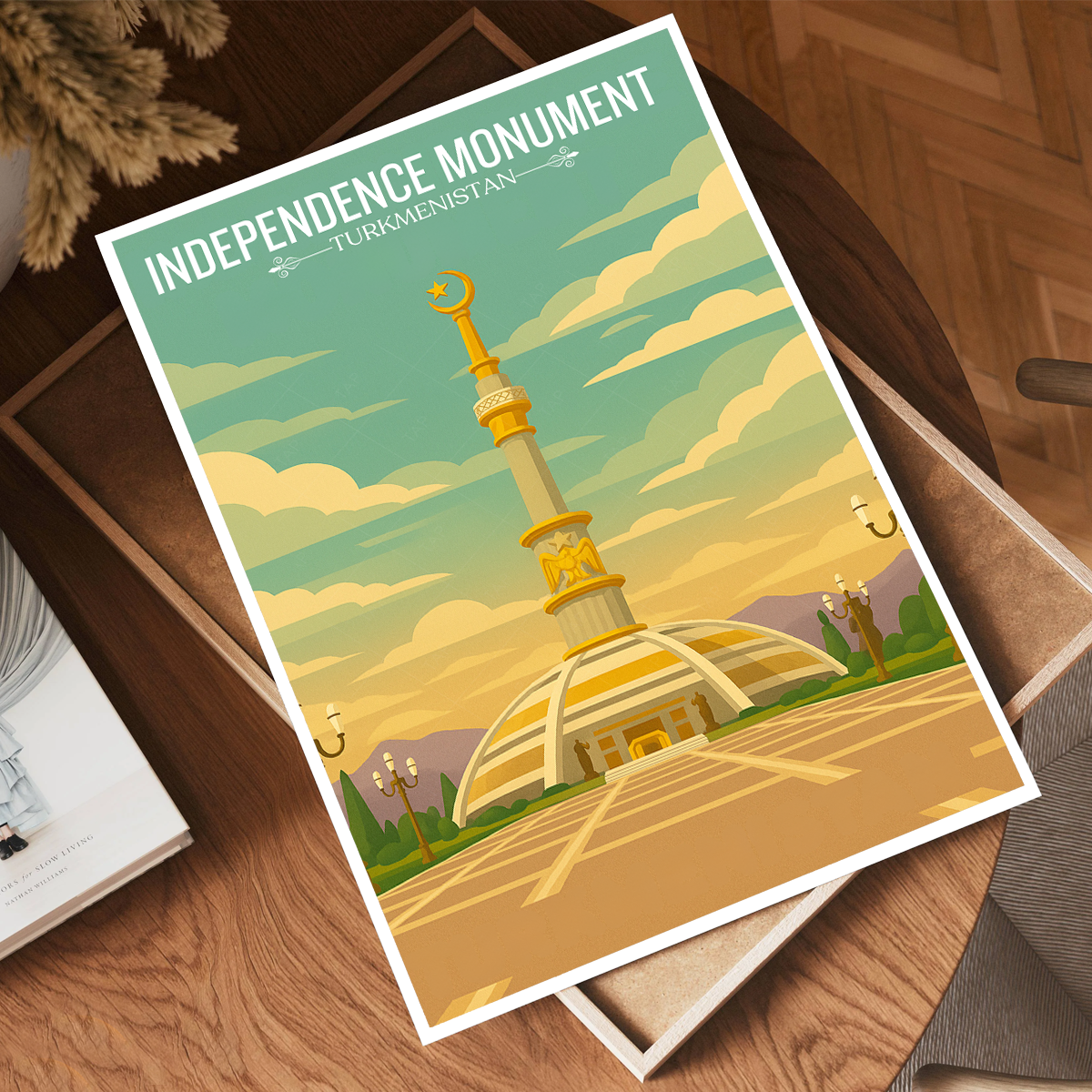 Independence Monument - Turkmenistan - Travel Poster Vintage Style Wall Art Print