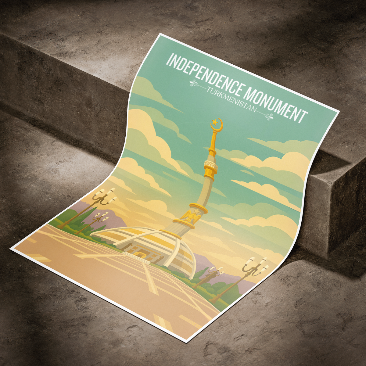 Independence Monument - Turkmenistan - Travel Poster Vintage Style Wall Art Print
