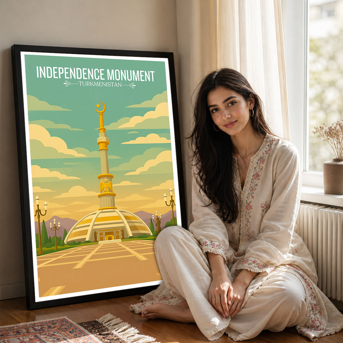 Independence Monument - Turkmenistan - Travel Poster Vintage Style Wall Art Print