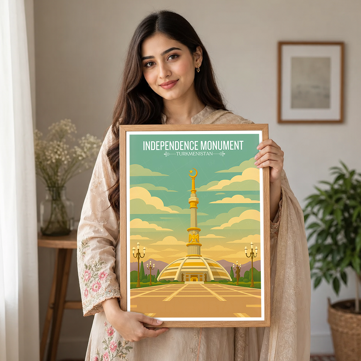 Independence Monument - Turkmenistan - Travel Poster Vintage Style Wall Art Print