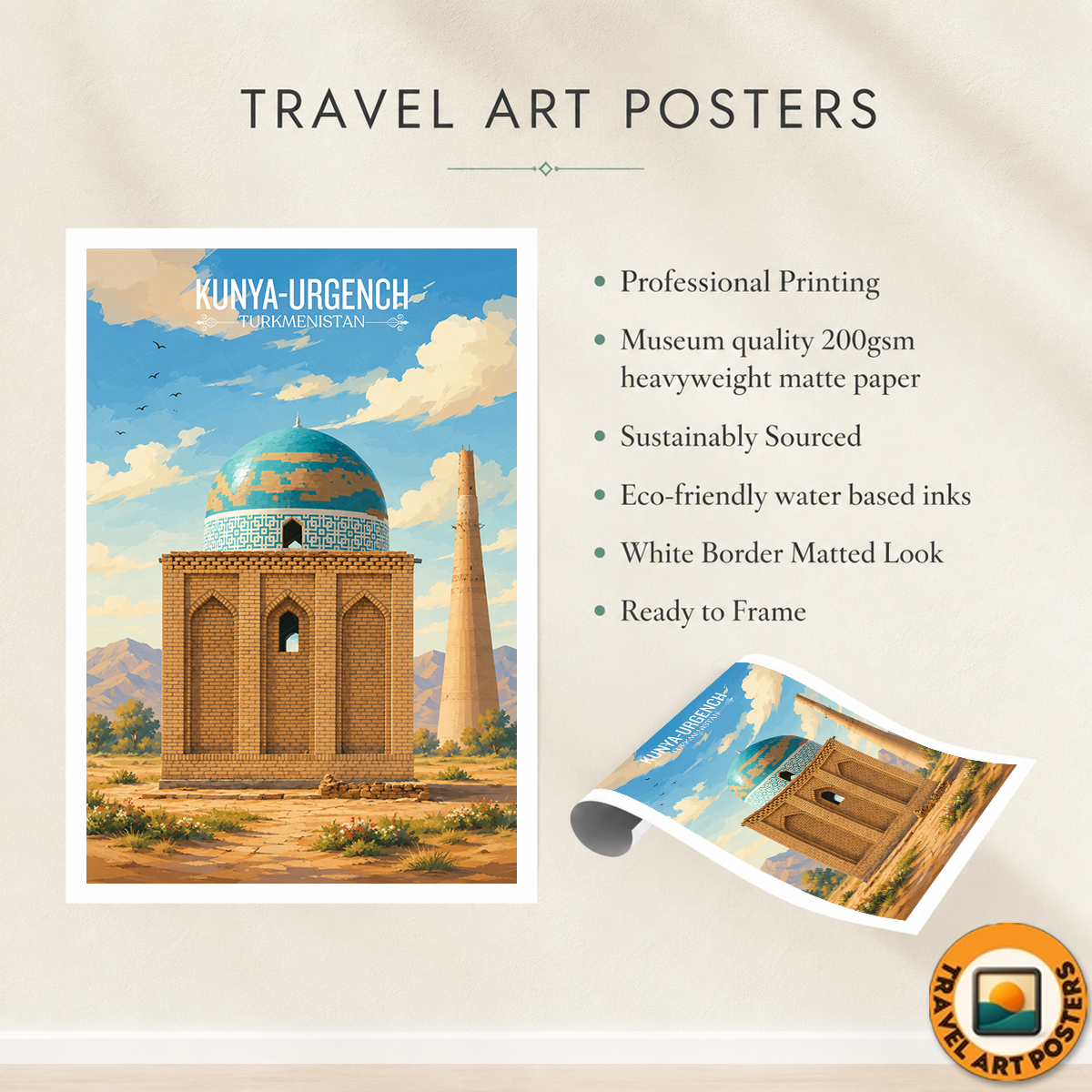 Kunya-Urgench - Turkmenistan - Travel Poster Vintage Style Wall Art Print