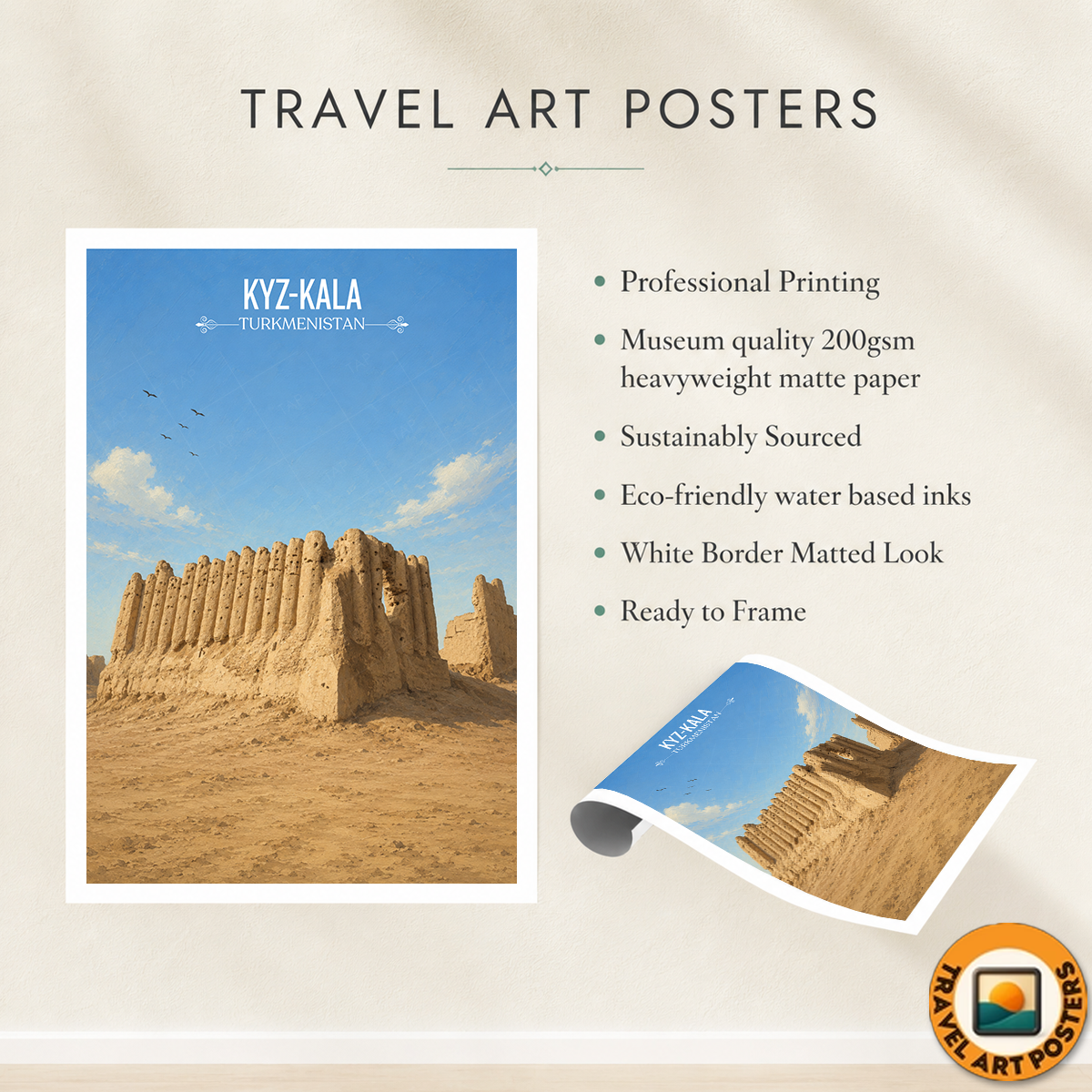 Kyz-Kala - Turkmenistan - Travel Poster Vintage Style Wall Art Print