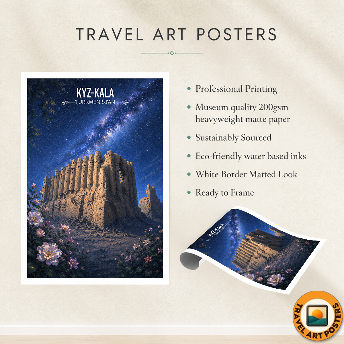 Kyz-Kala - Turkmenistan - Travel Poster Vintage Style Wall Art Print