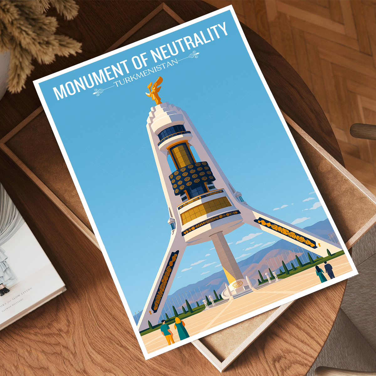 Monument of Neutrality - Turkmenistan - Travel Poster Vintage Style Wall Art Print