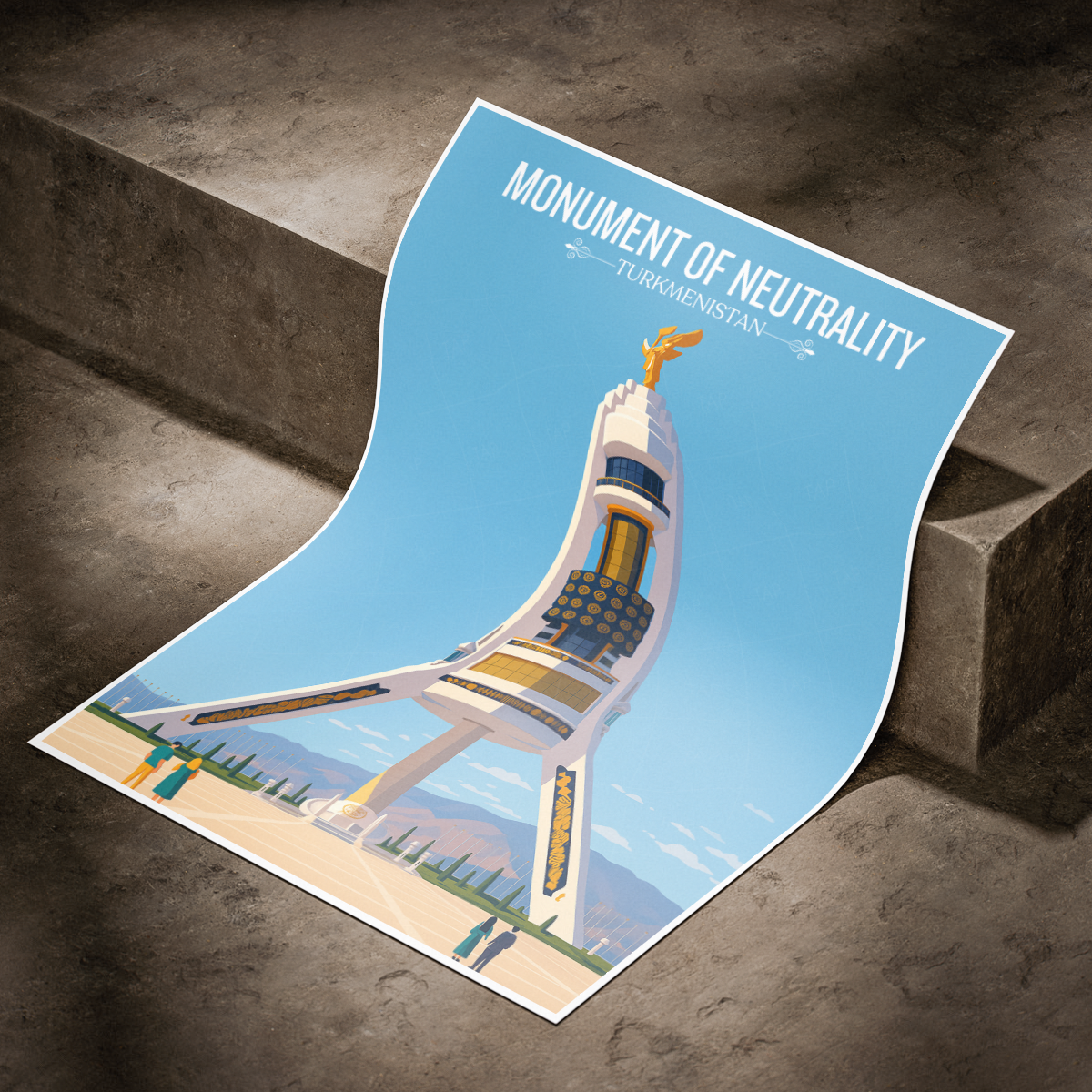 Monument of Neutrality - Turkmenistan - Travel Poster Vintage Style Wall Art Print