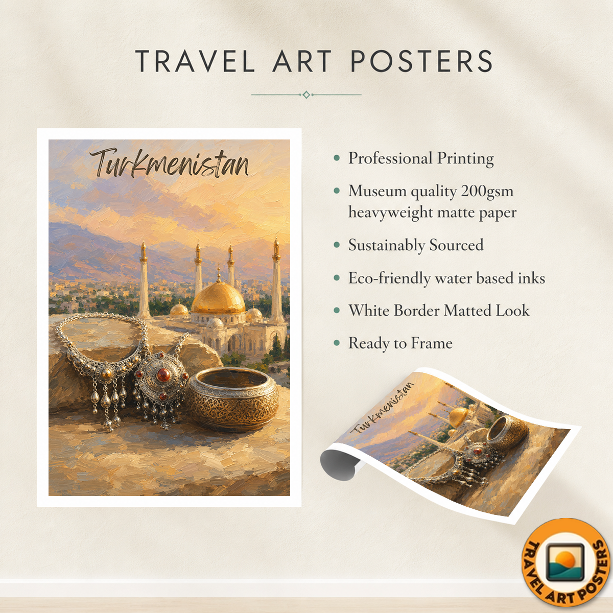 Turkmenistan - Travel Poster Vintage Style Wall Art Print