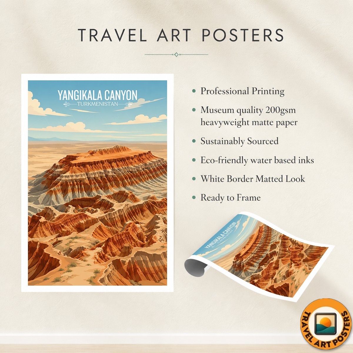Yangikala Canyon - Turkmenistan - Travel Poster Vintage Style Wall Art Print