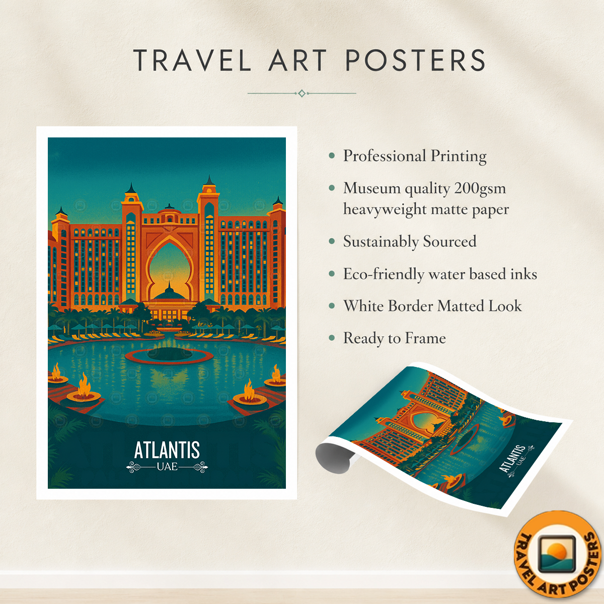 Atlantis, Palm Jumeirah - UAE - Travel Art Print Wall Deco Poster