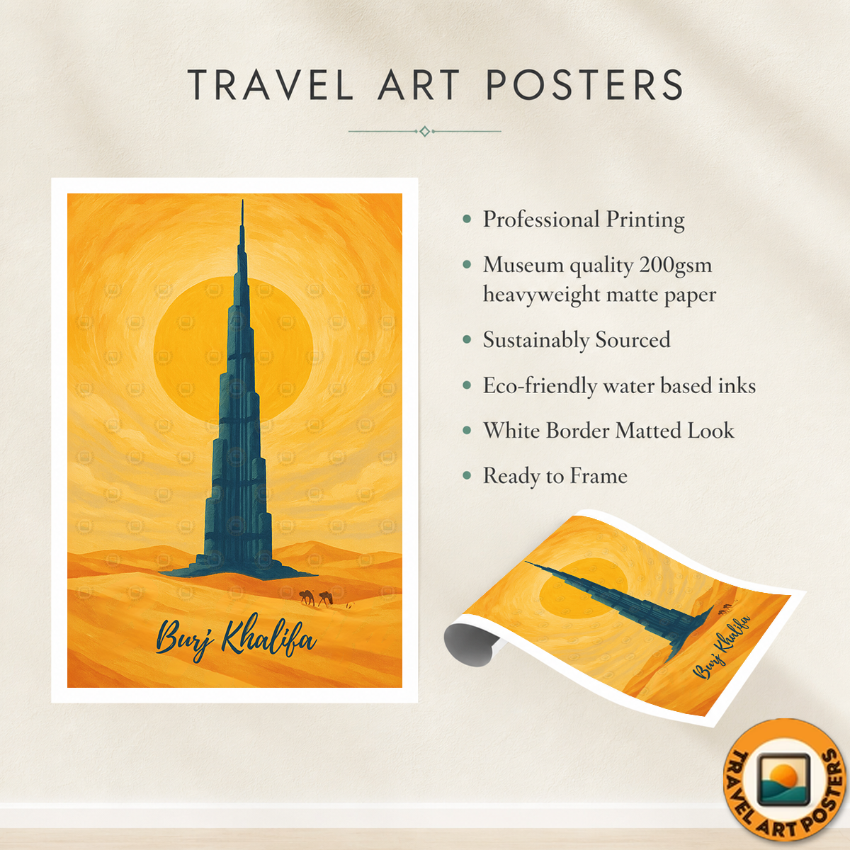 Burj Khalifa - UAE - Travel Art Print Wall Deco Poster
