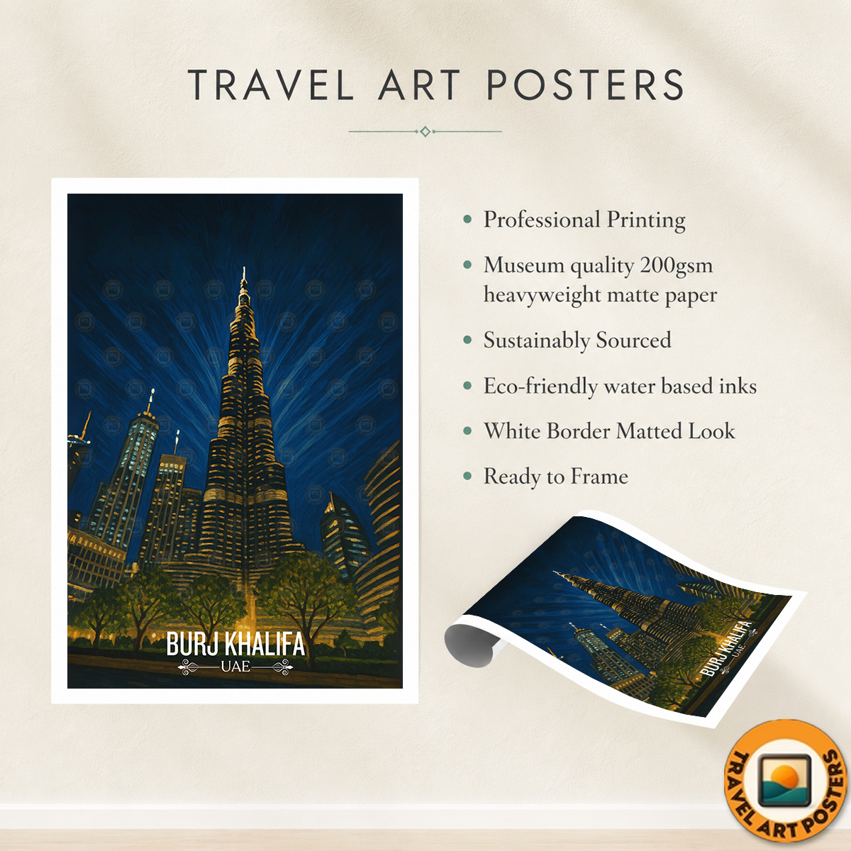 Burj Khalifa - UAE - Travel Art Print Wall Deco Poster
