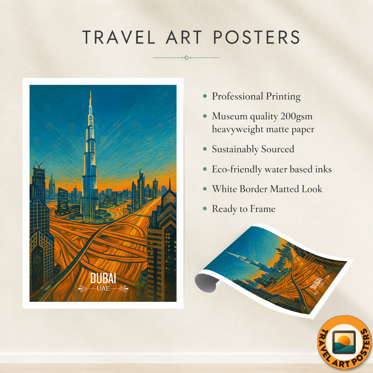 Dubai - UAE - Travel Art Print Wall Deco Poster
