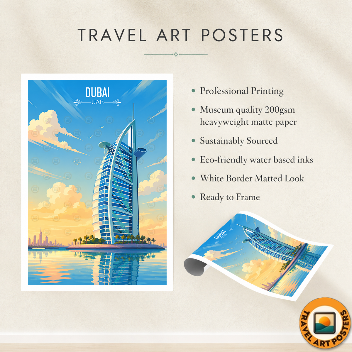 Dubai - UAE - Travel Art Print Wall Deco Poster - Travel Art Poster Print