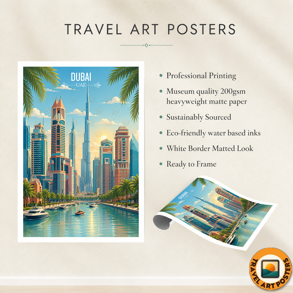Dubai - UAE - Travel Art Print Wall Deco Poster - Travel Art Poster Print