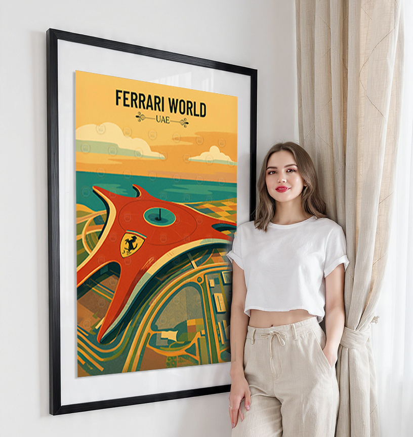 Ferrari World - UAE - Travel Art Print Wall Deco Poster - Travel Art Poster Print