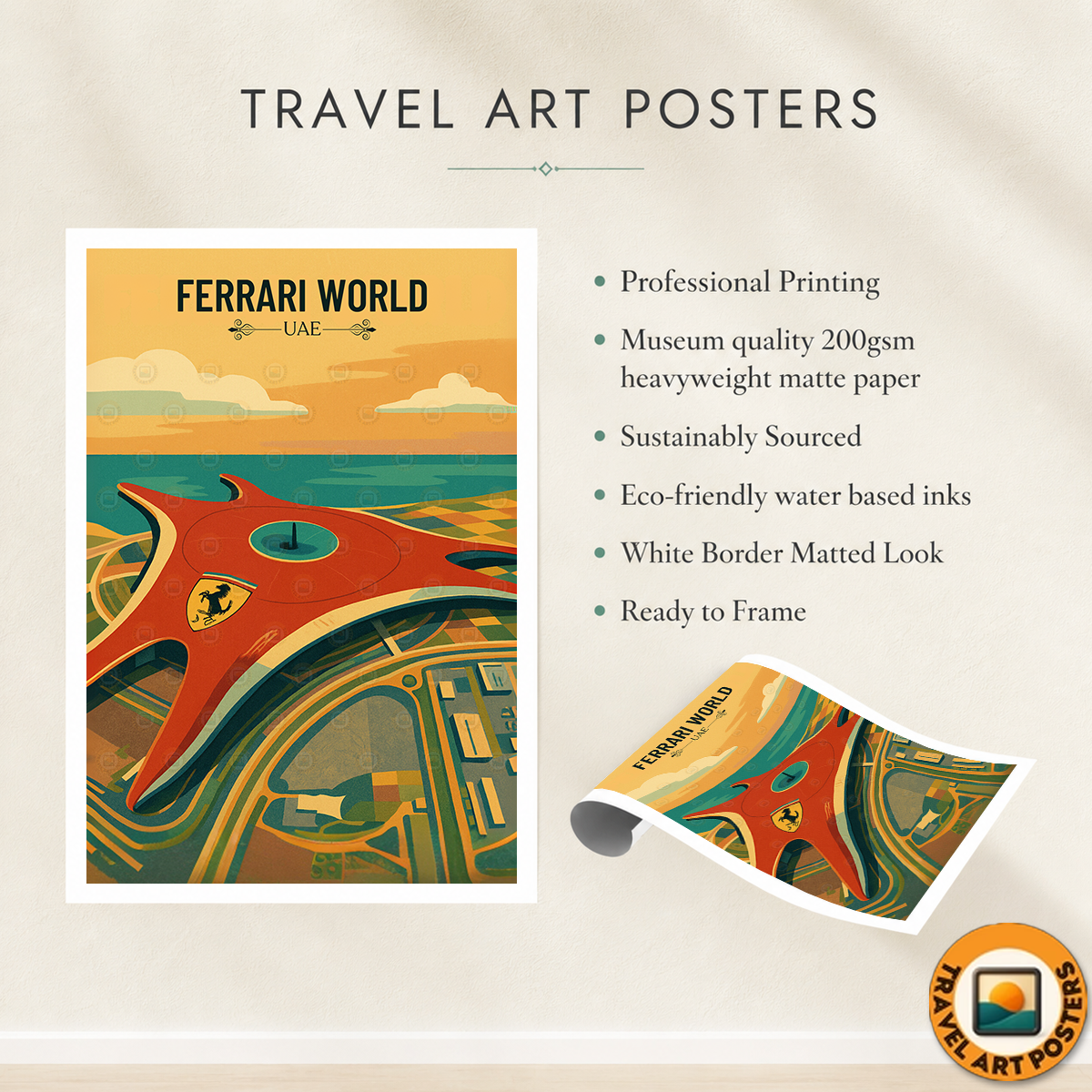 Ferrari World - UAE - Travel Art Print Wall Deco Poster - Travel Art Poster Print