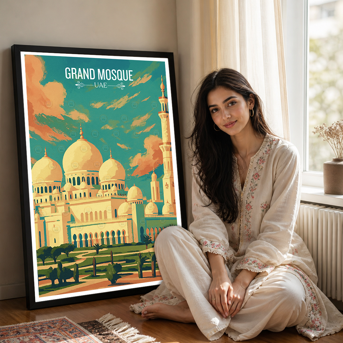 Grand Mosque - UAE - Travel Art Print Wall Deco Poster - Travel Art Poster Print