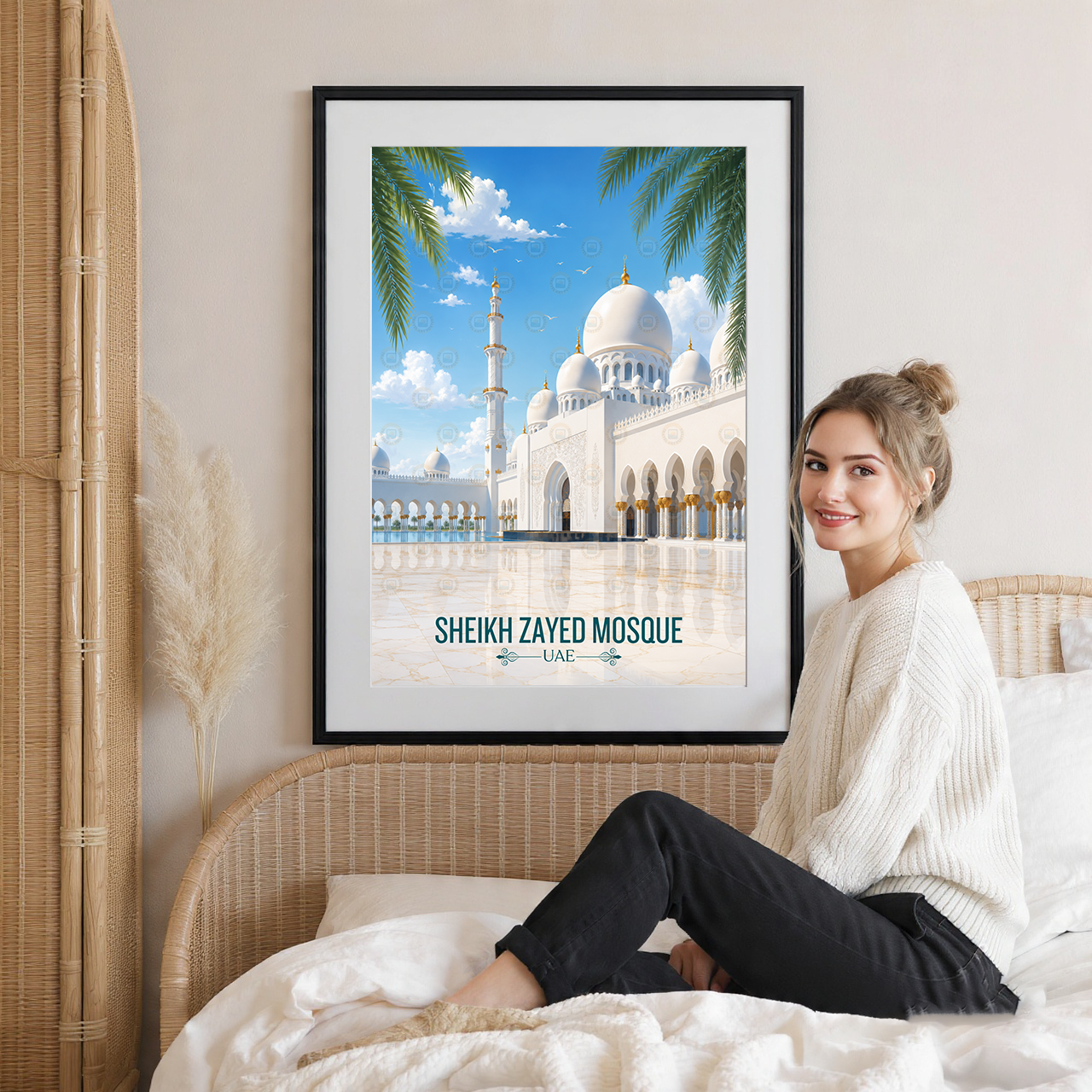 Sheikh Zayed Mosque - UAE - Travel Art Print Wall Deco Poster - Travel Art Poster Print