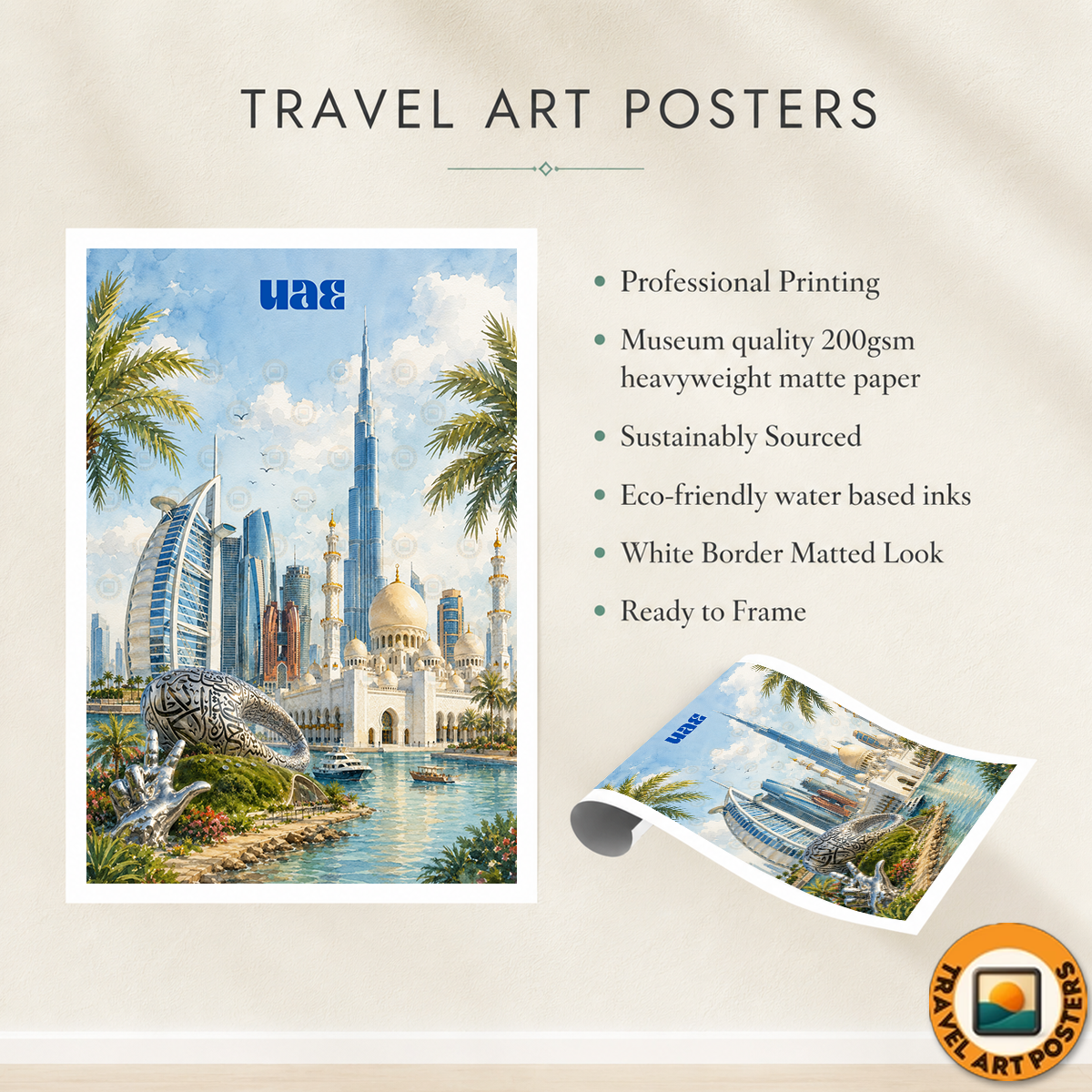 UAE - Travel Art Print Wall Deco Poster - Travel Art Poster Print