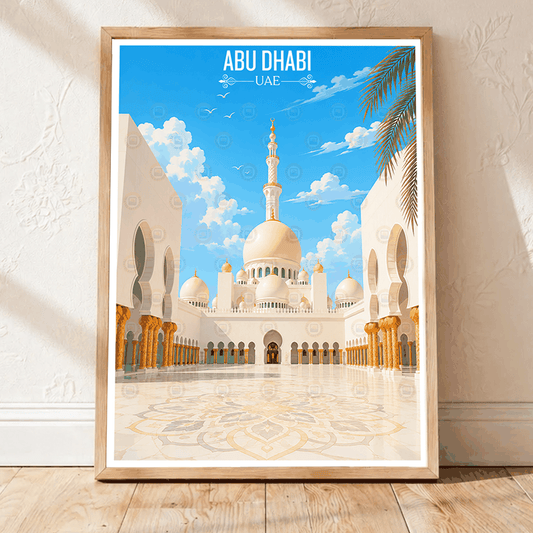 Abu Dhabi travel poster – artwork presentation view 1