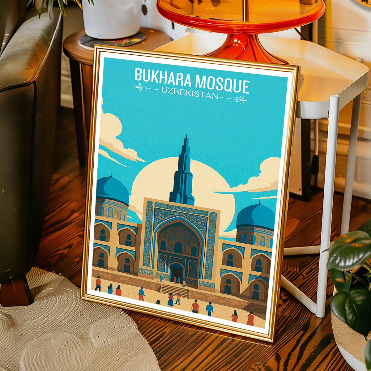 Bukhara Mosque - Uzbekistan - Travel Poster Vintage Style Wall Art Print - Art Print - Travel Art Poster