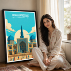 Bukhara Mosque - Uzbekistan - Travel Poster Vintage Style Wall Art Print - Art Print - Travel Art Poster