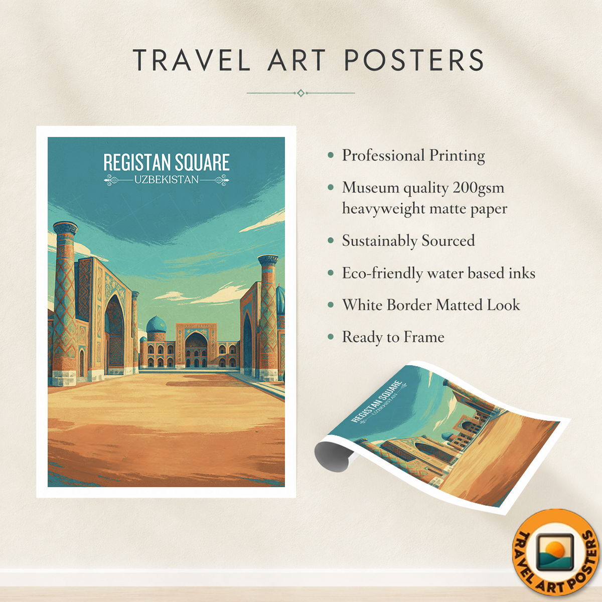 Registan Square - Uzbekistan - Travel Poster Vintage Style Wall Art Print - Art Print - Travel Art Poster