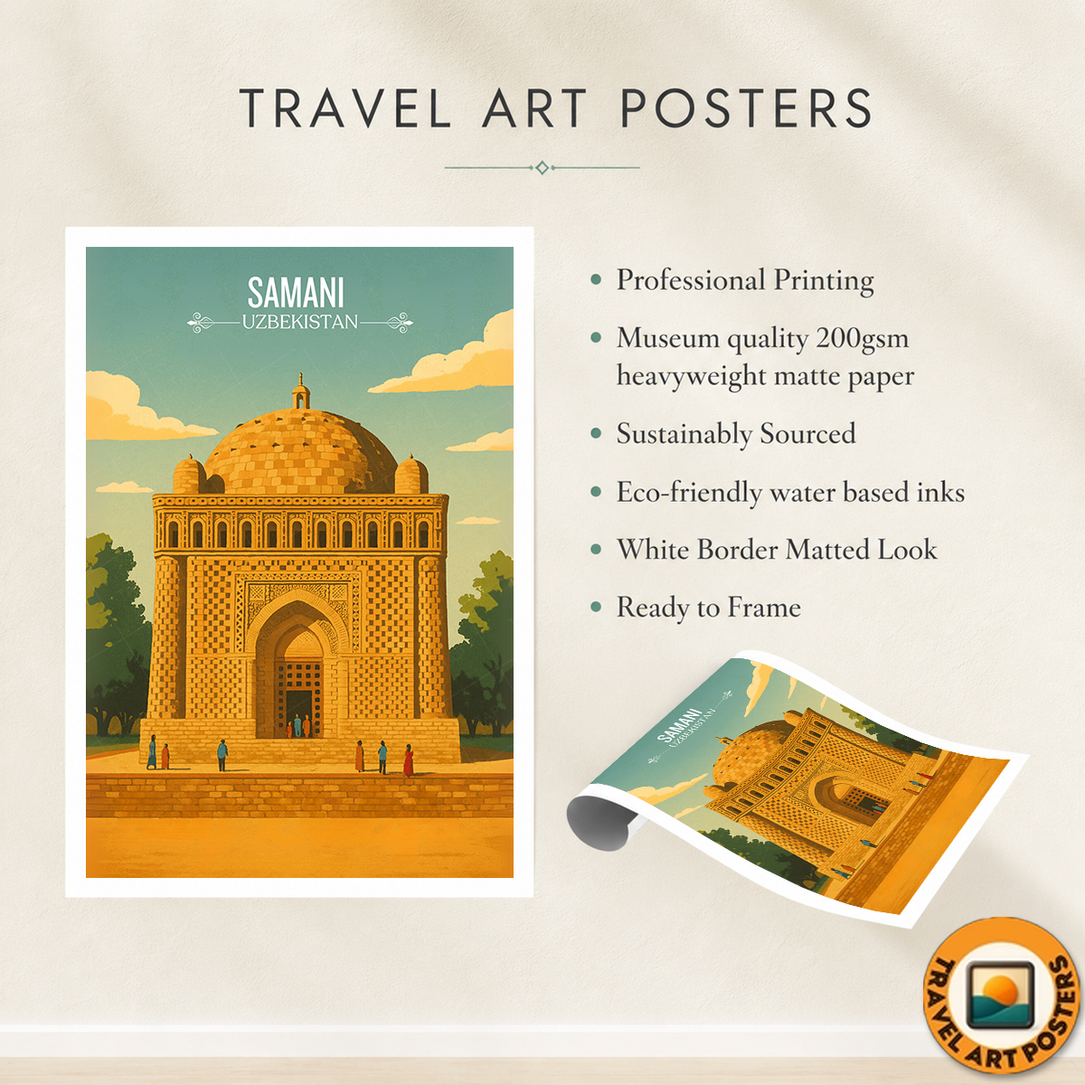 Samani Old Town - Uzbekistan - Travel Poster Vintage Style Wall Art Print - Art Print - Travel Art Poster